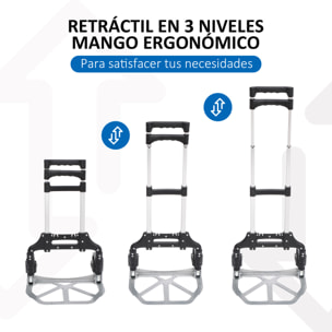 Carretilla Plegable de Aleación de Aluminio con 2 Ruedas Carga 70 kg Carretilla de Mano Portátil con Mango Extensible 41x38,5x100 cm Plata