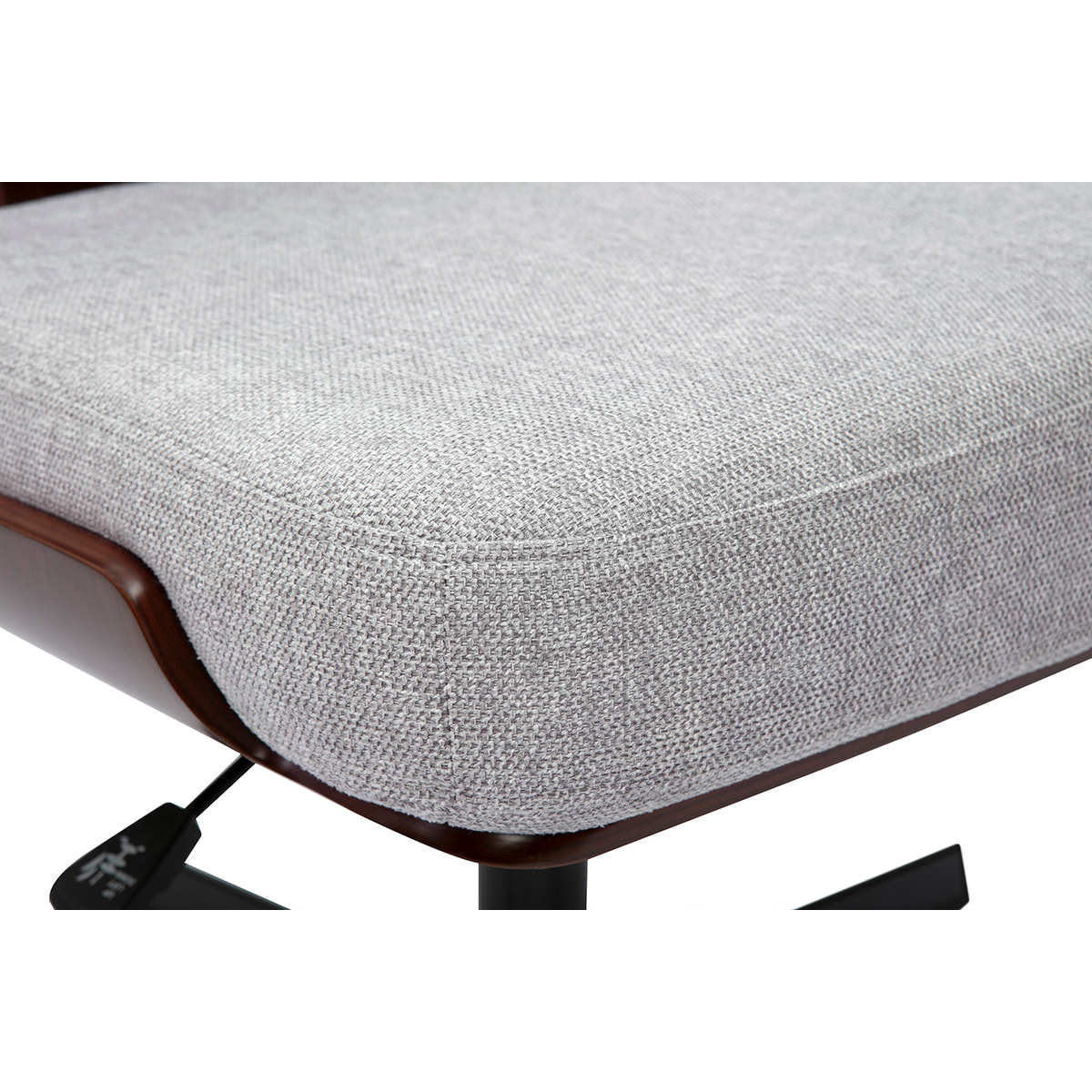 Chaise de bureau en tissu effet velours texturé gris et bois foncé noyer HANZ