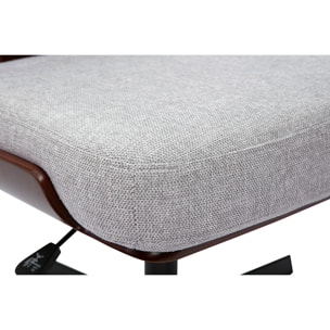 Chaise de bureau en tissu effet velours texturé gris et bois foncé noyer HANZ