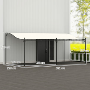 Pérgola de Pared de Jardín 3x6 m, Cenador de Jardín con Techo Inclinado, Orificios de Drenaje y Estructura Metálica, Resistente a la Intemperie, para Patio, Terraza, Balcón, Blanco Crema