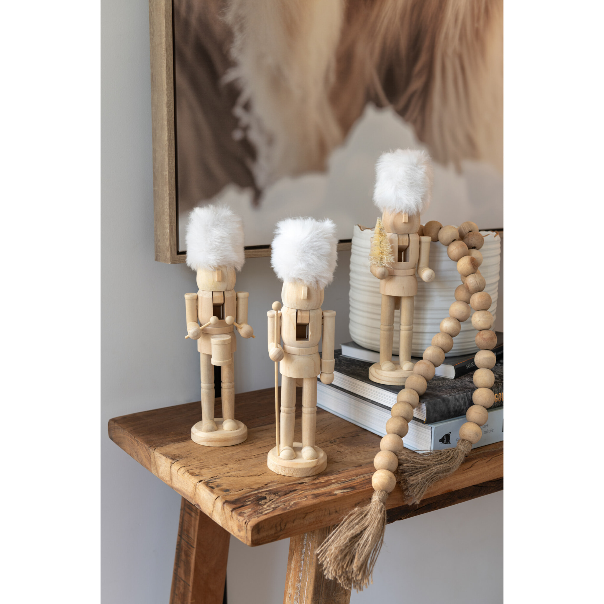 J-Line figurine Casse-Noisette - bois/fourrure - naturel/blanc - 3 pcs