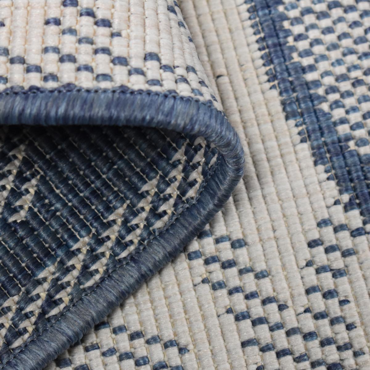 Tapis d'extérieur reversible Ridi aux motifs stylés bleu