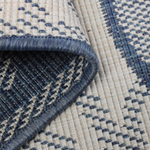 Tapis d'extérieur reversible Ridi aux motifs stylés bleu