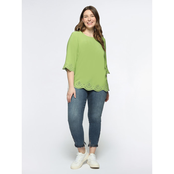 Fiorella Rubino - Blusa con parte inferior efecto encaje - Verde claro