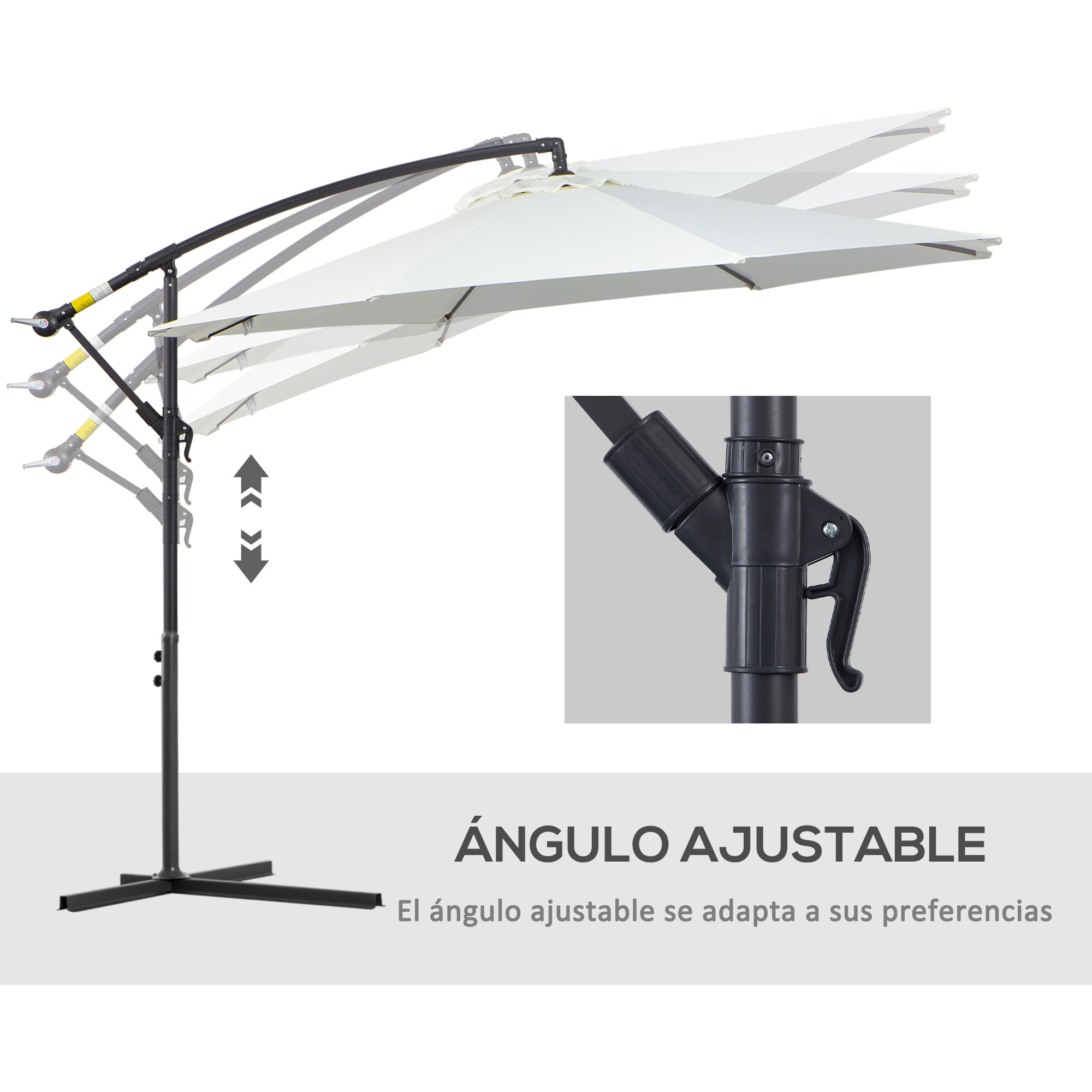 Sombrilla de Jardín Ø300x250 cm Parasol Excéntrico Inclinable con Manivela Crema