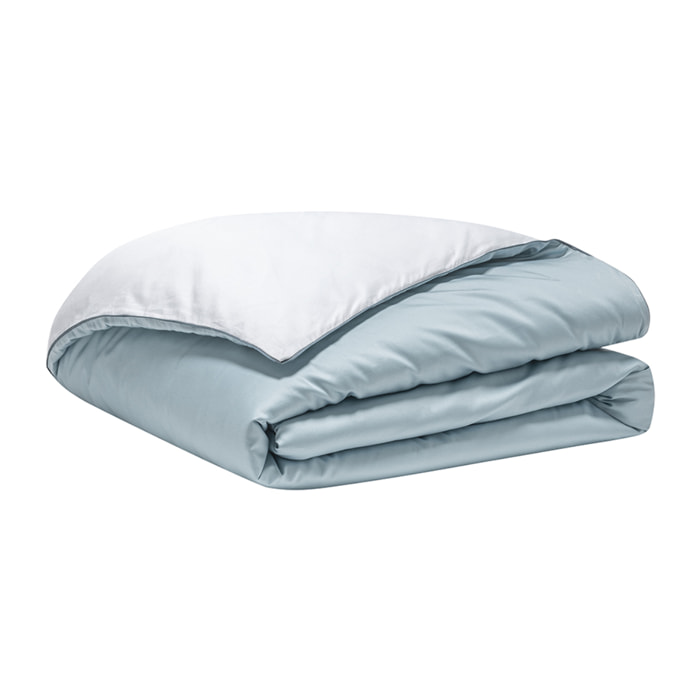 Housse de couette unie en satin de coton bio, NOBEL, Bleu baltique