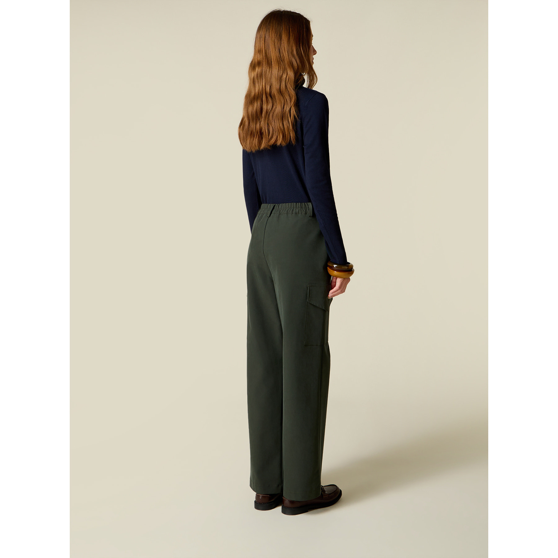 Oltre - Pantalones cargo de sarga - Verde militare