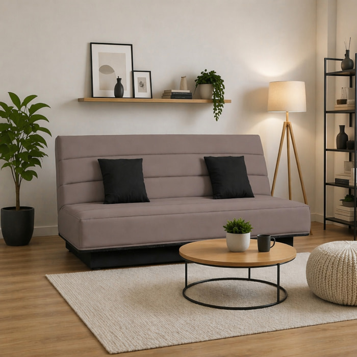 Canapé convertible Melissa, matelas Simmons, 120 x 190 cm, 2 coussins offerts, taupe marine