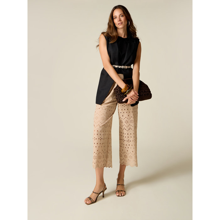 Oltre - Pantaloni cropped in pizzo sangallo - Beige