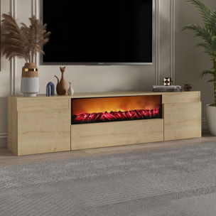 ELI Meuble TV avec cheminée LED 180cm aspect bois