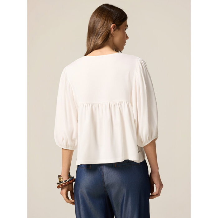 Oltre - T-shirt boxy con ajour - Bianco