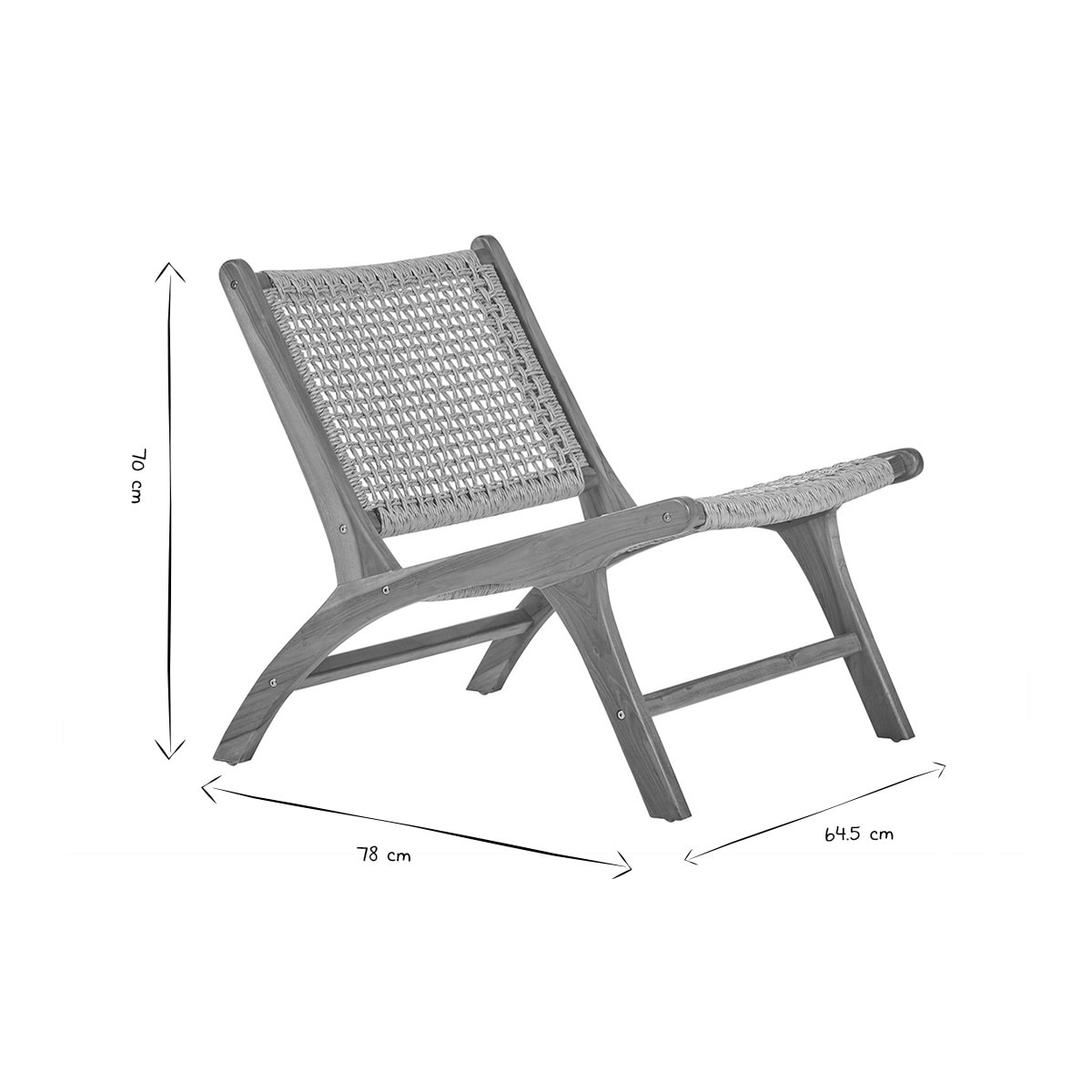 Fauteuil lounge en bois teck massif et corde tressée SUMBA
