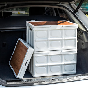 Caja de almacenamiento plegable color blanco con tapa imitación madera