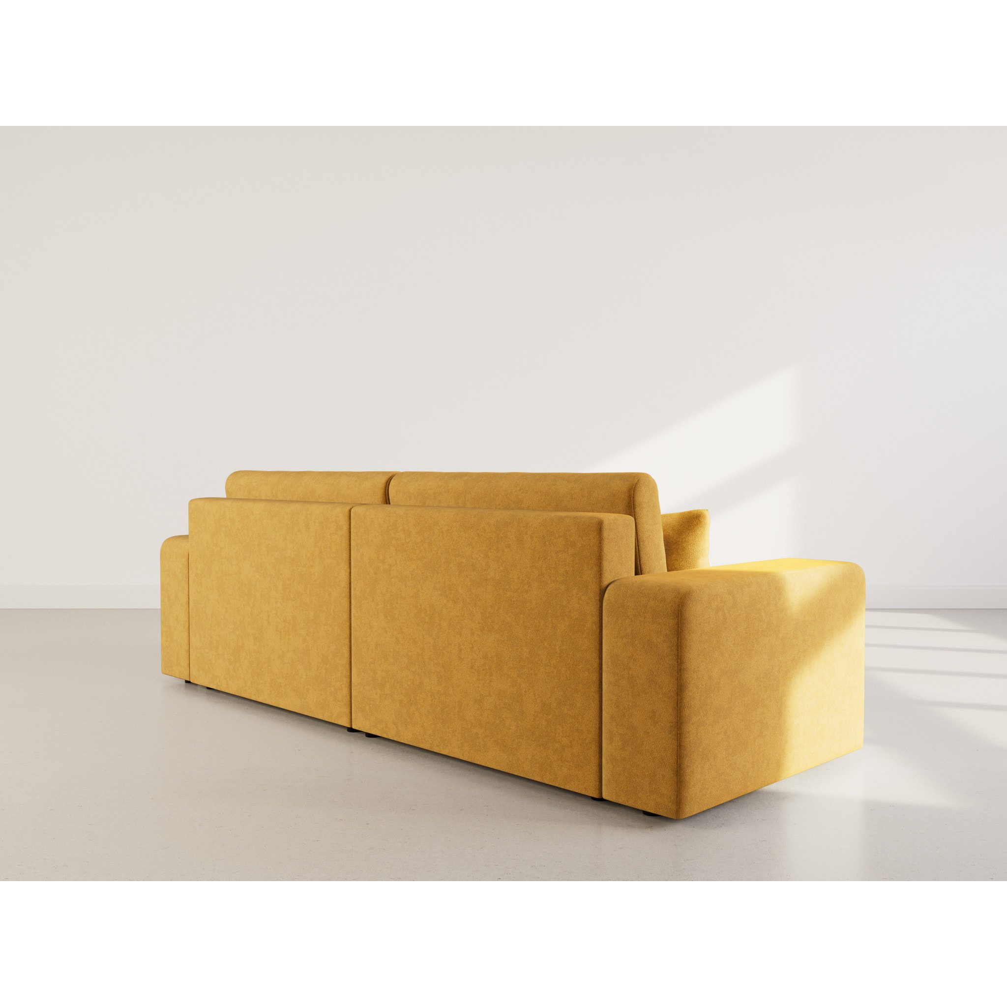 Nicole - Canapé droit 4 places convertible avec coffre en tissu - Jaune