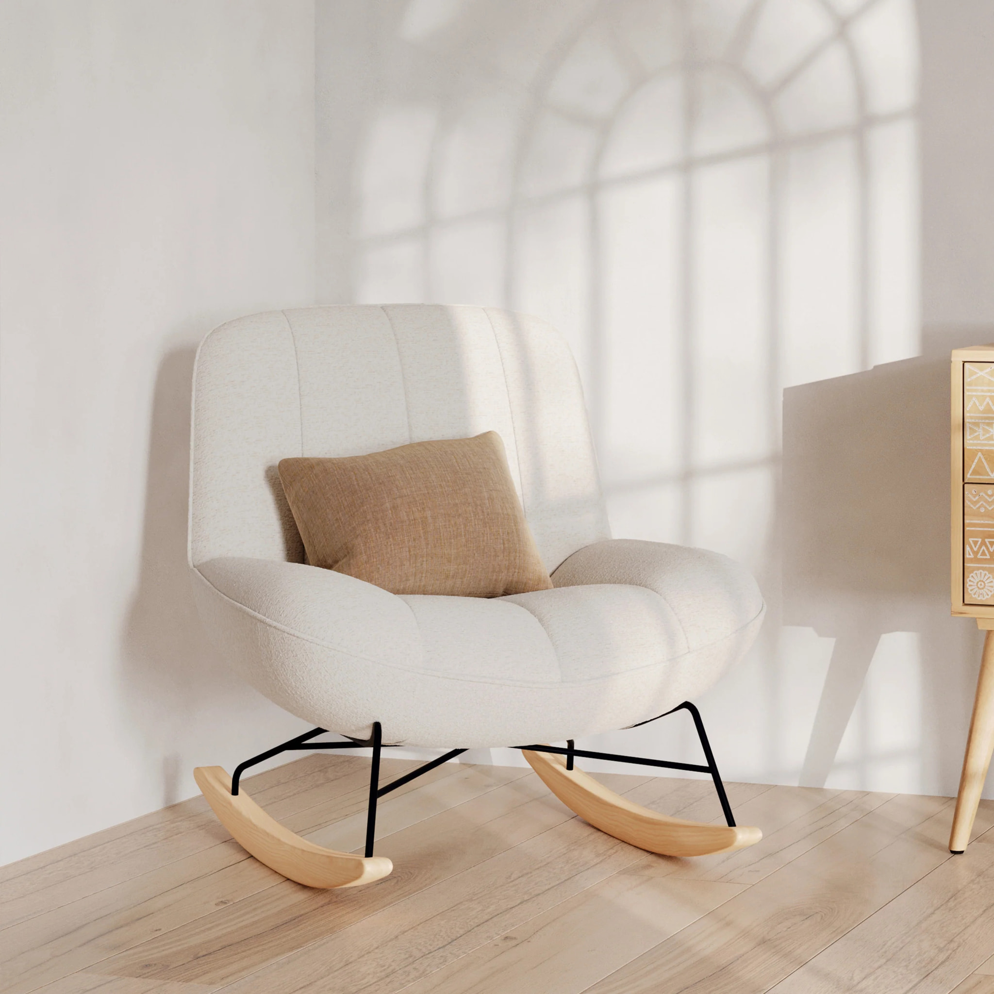 Rocking chair en tissu bouclette blanc cassé - Alvin