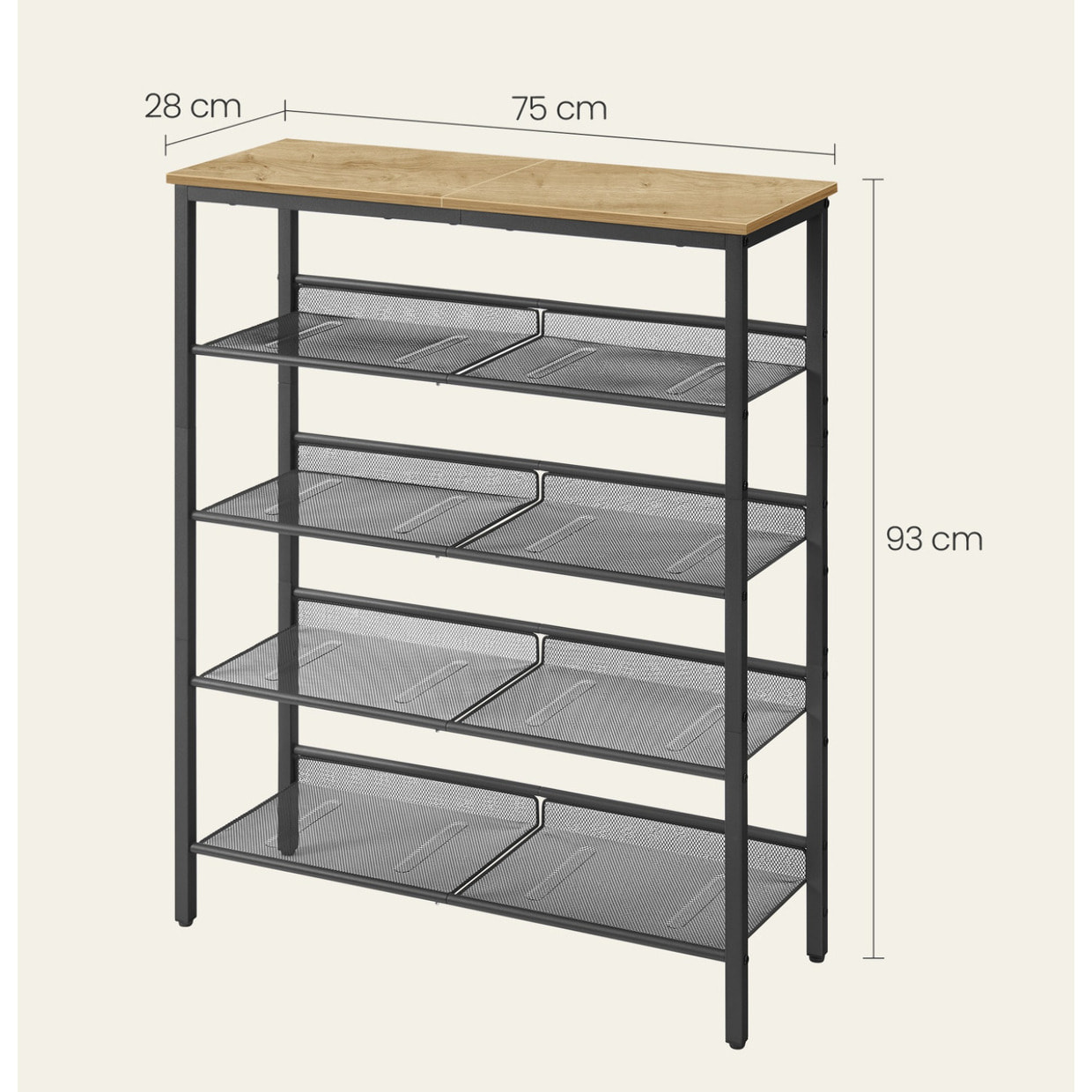 Scarpiera moderna Oskar in rovere e metallo nero