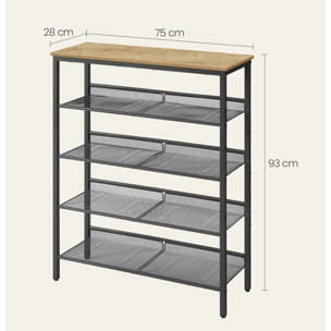 Scarpiera moderna Oskar in rovere e metallo nero