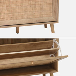 Meuble à chaussures décor bois et cannage 3 abattants  BOHÈME