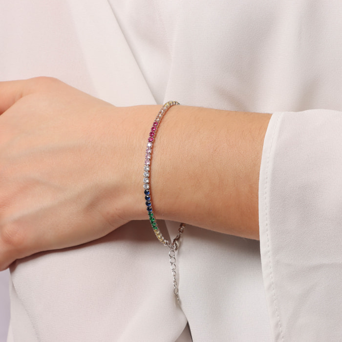Bracciale Tennis Arcobaleno in Argento 925 placcato Platino con Cubic Zirconia