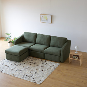 Canapé modulable 3 places vert avec pouf GALEGO
