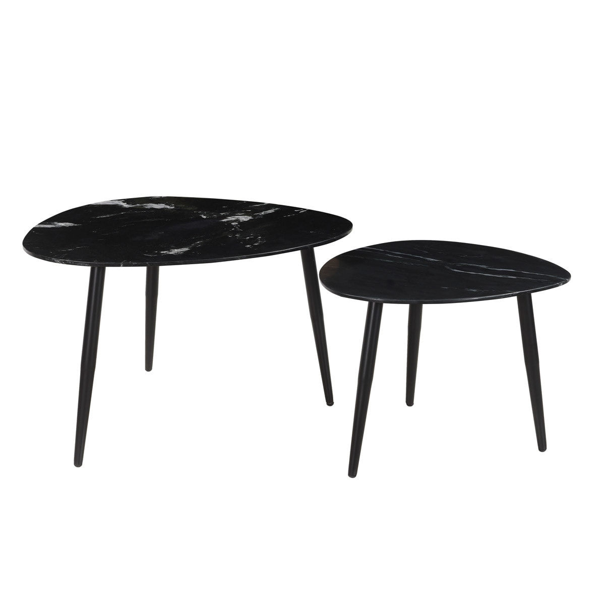 Tables basses gigognes ovales en marbre noir et métal (lot de 2) PLATZ