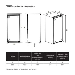 Réfrigérateur 1 porte encastrable ESSENTIELB ERLI125-55miB1