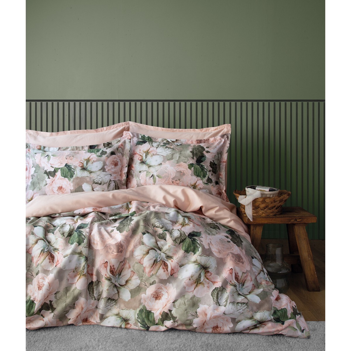 Parure housse de couette 240x220 cm et 2 taies d'oreiller 63x63cm satin de coton imprimé