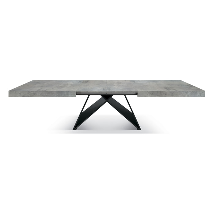 Tavolo VULCANO in legno, finitura grigio cemento con base in MDF antracite, allungabile 160×90 cm – 240×90 cm