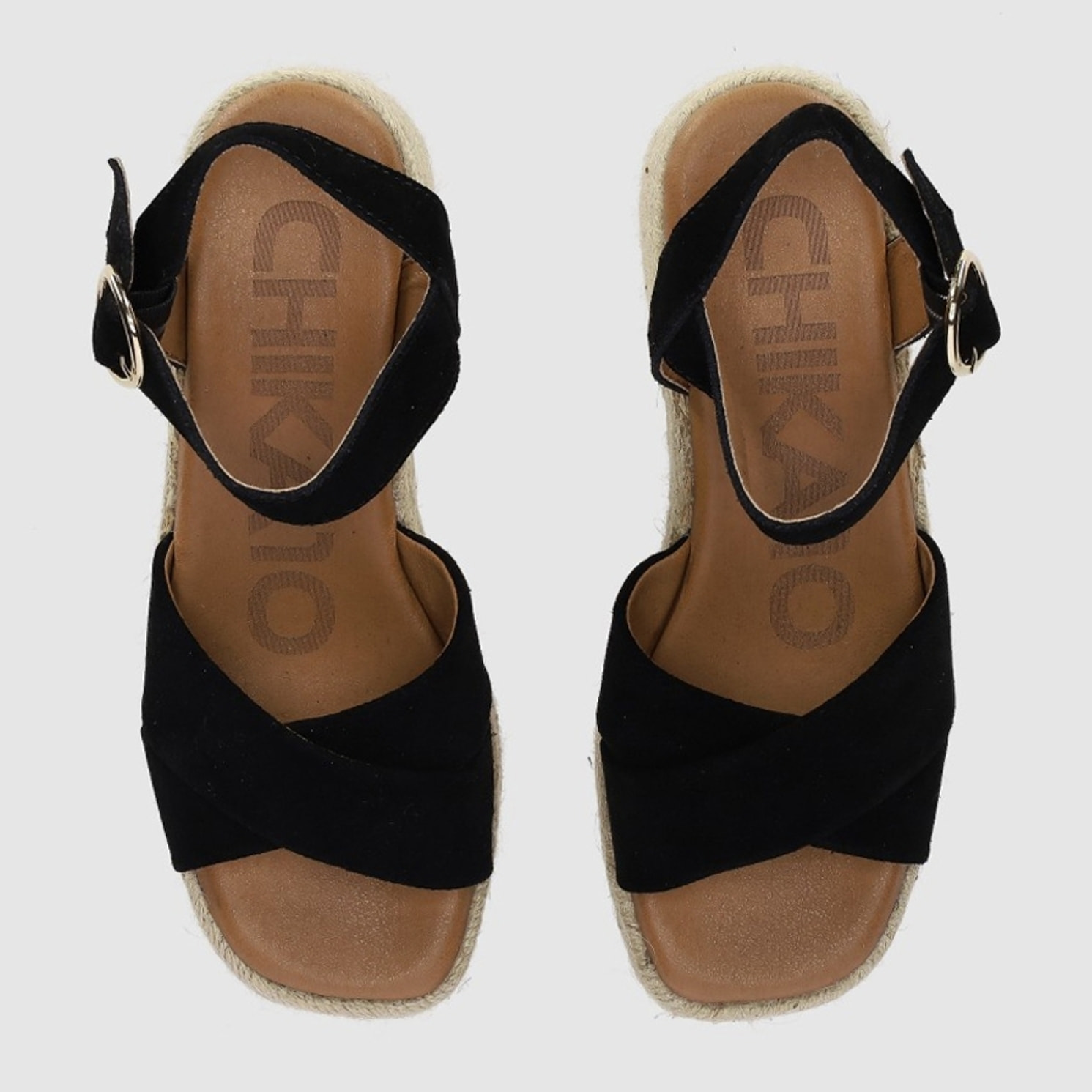 Sandalias de Serraje - Negro - Tacón: 6 cm