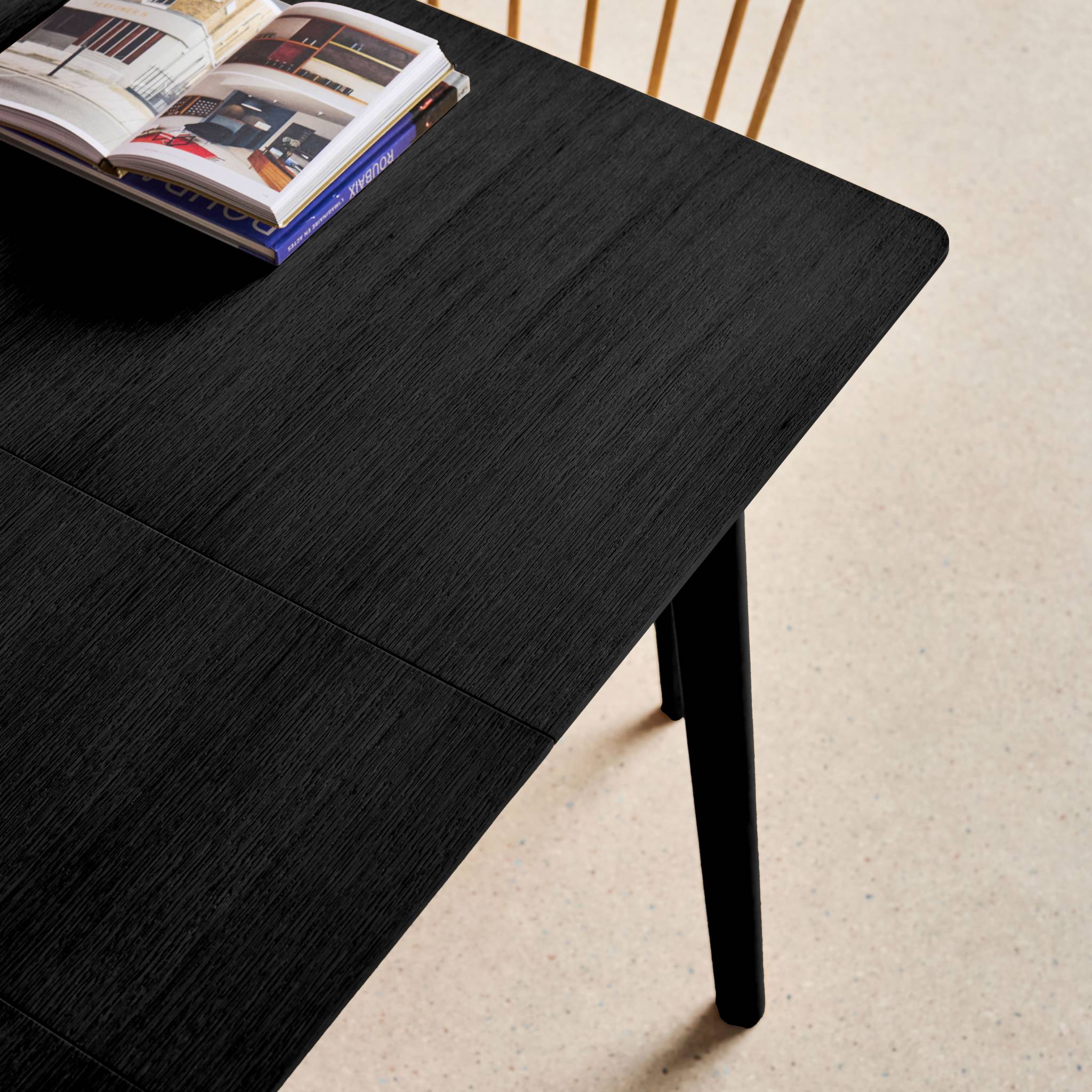 Table à manger rectangulaire extensible bois d'hévéa et placage chêne noir 4-6 places - 110/140 x 100 x 75 cm - Lina