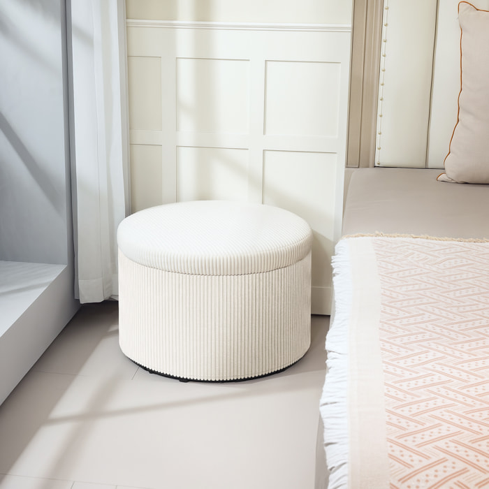 Pouf coffre velours côtelé 2 en 1 design rond dia. 60 cm beige