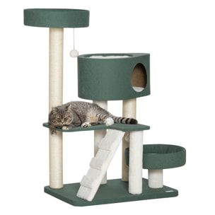 Árbol Rascador para Gatos Altura 114cm con 2 Camas Cueva Hamaca Plataforma Bolas