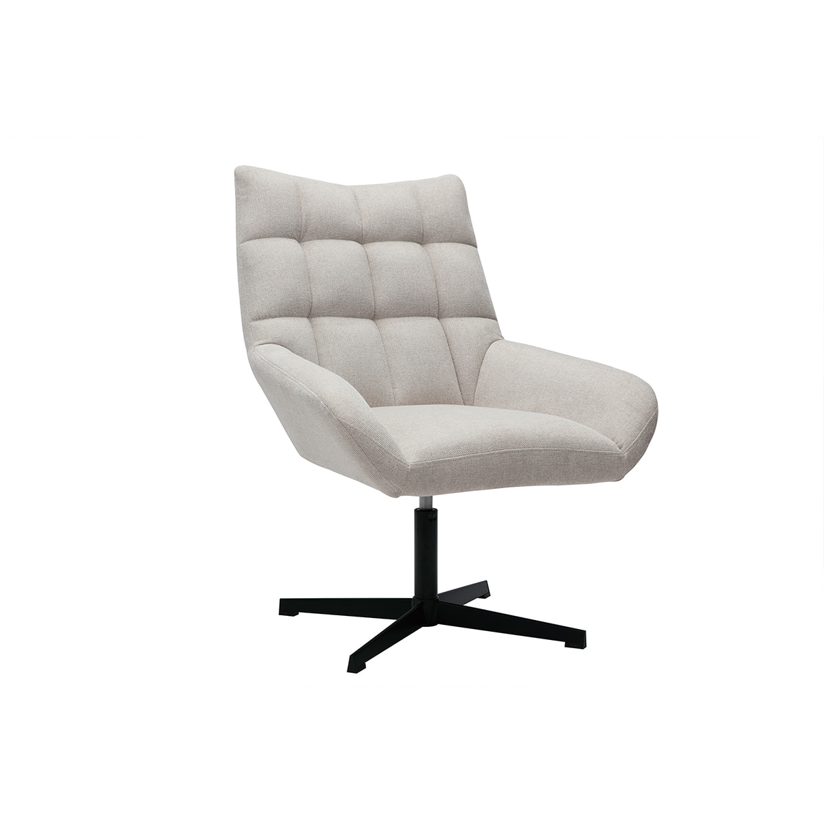 Fauteuil pivotant design en tissu effet velours texuré beige et métal noir KING