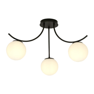 Lampada a sospensione BOSTON in acciaio nero e vetro opale