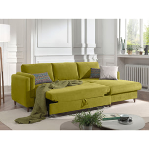 Brooke - canapé d'angle droit - convertible avec coffre - 4 places - en velours - Vert Olive