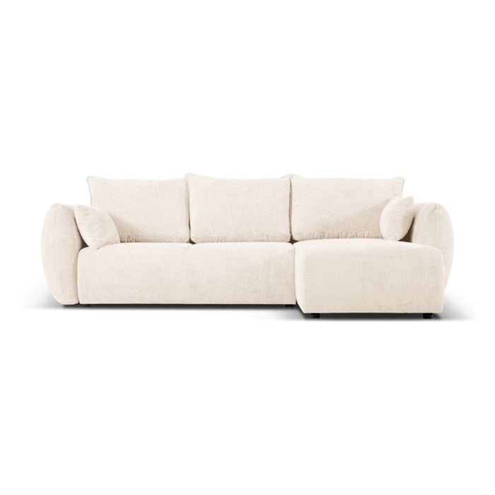 Canapé d'angle droit convertible avec coffre de rangement "Matera" 4 places en chenille beige clair