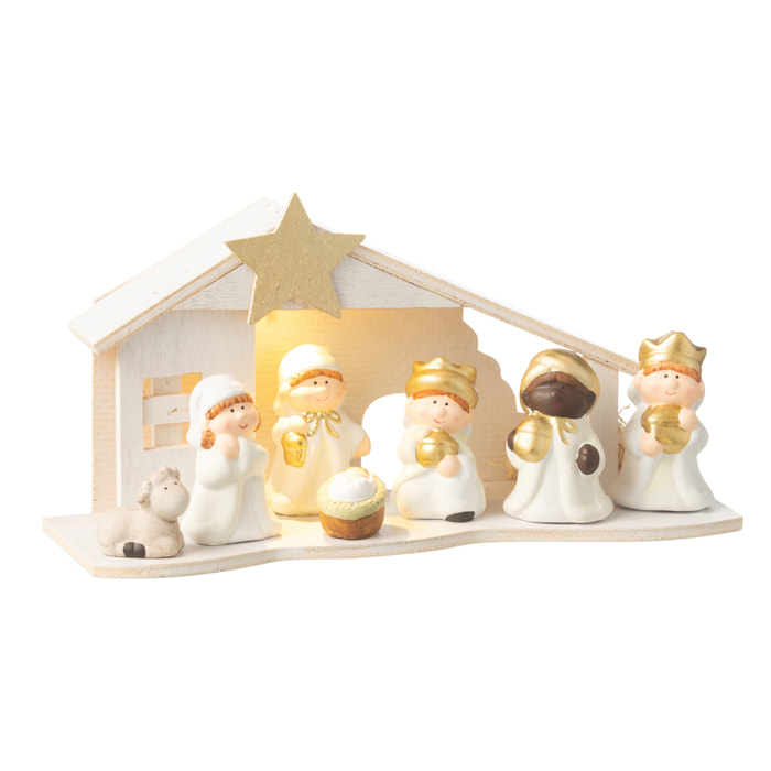 J-Line décoration crèche - porcelaine - blanc/or - large - LED