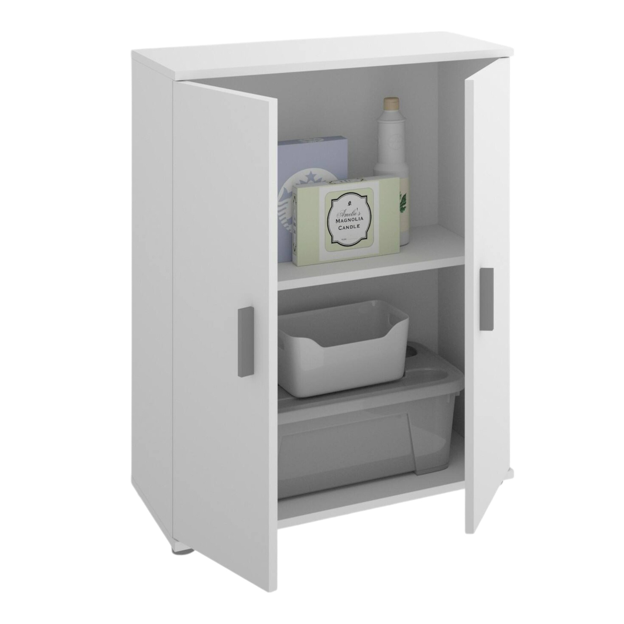 Armadio multiuso Serles, Mobile multifunzione portascarpe, Armadietto a 2 ante, 61x35h80 cm, Bianco