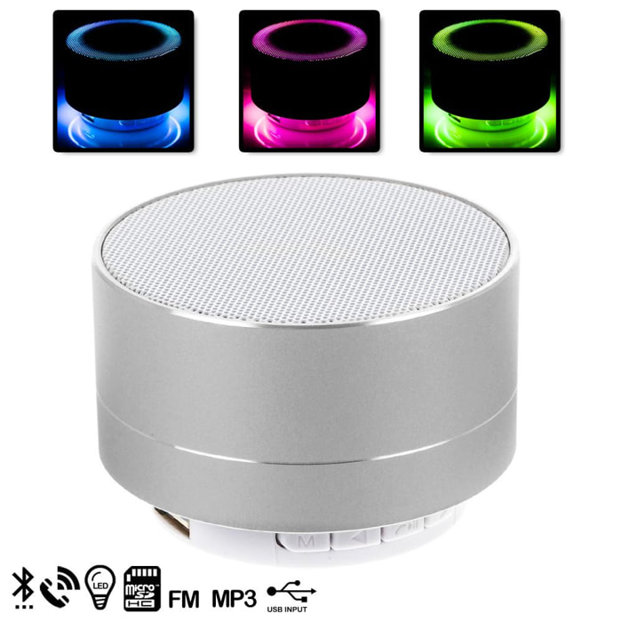 Altoparlante bluetooth metallico con vivavoce e luce led