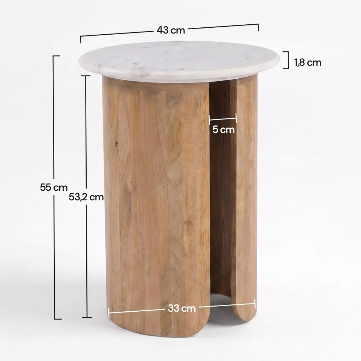 Table d'appoint en marbre et bois de manguier - Léana