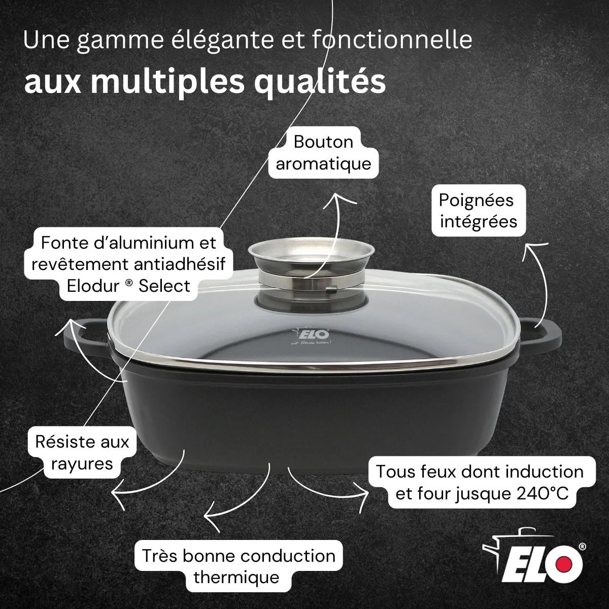 Cocotte 28 x 28 cm en fonte aluminium antiadhésive 3,6 L Elo Alucast