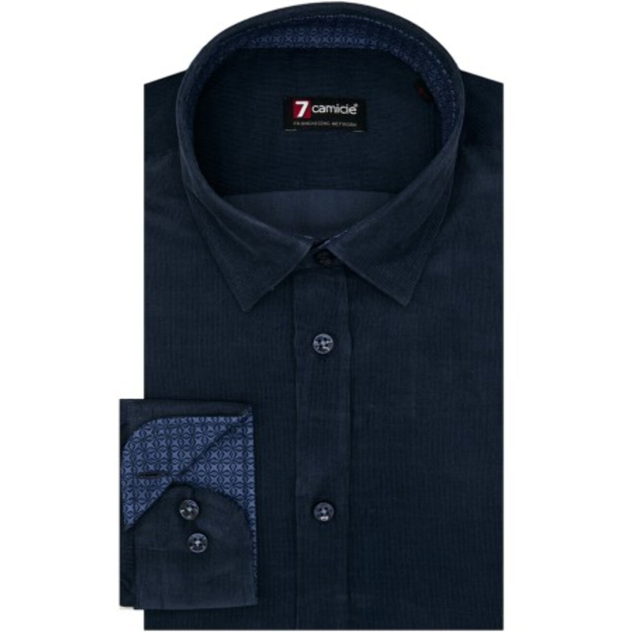 Camicia Uomo 1 Bottone Italiano Slim Velluto Unito Blu