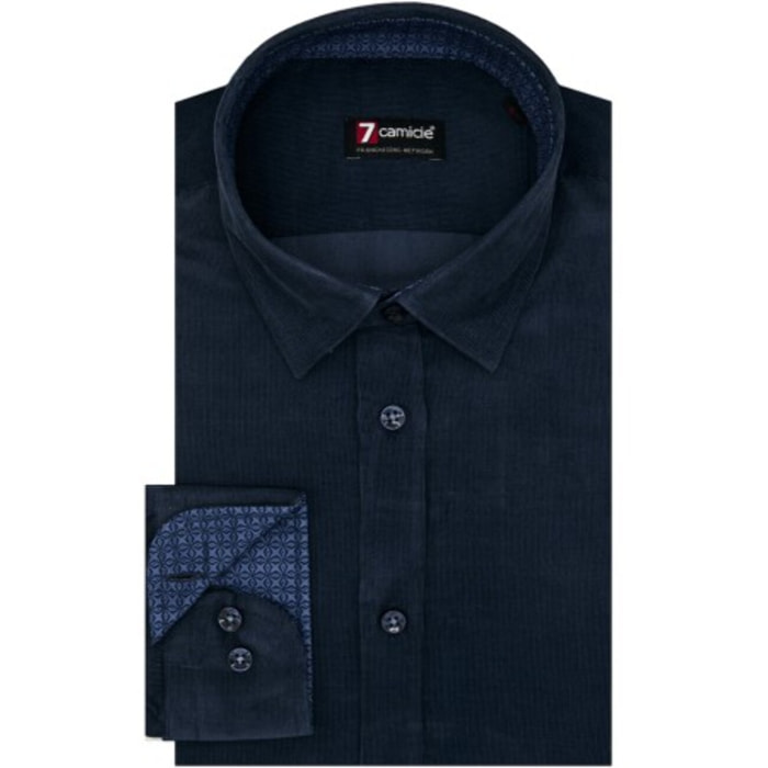 Camicia Uomo 1 Bottone Italiano Slim Velluto Unito Blu