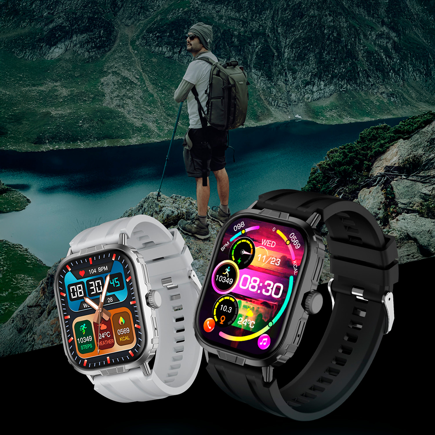 Smartwatch M106 con doble correa una de silicona y otra de nylon. Notificaciones de Apps, monitor de salud, modos deportivos.