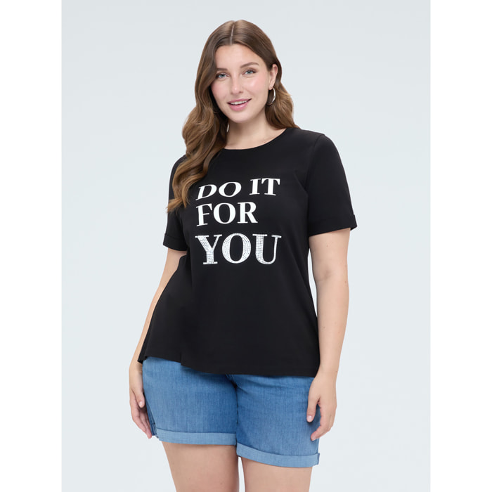 Fiorella Rubino - T-shirt in cotone con scritta motivazionale - Nero