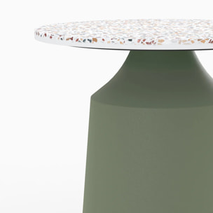 Table d'appoint ronde en terrazzo et métal vert kaki D44 cm - Daphné
