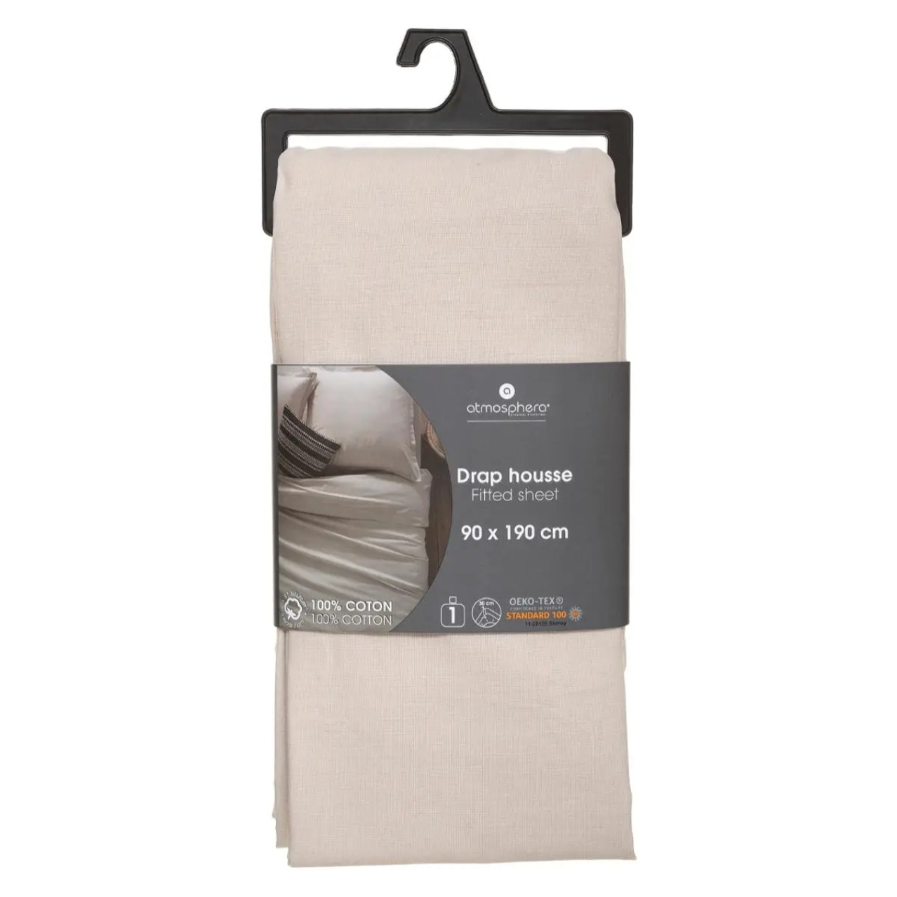 Drap-housse en coton - lin - bonnet H30cm - 90x190 cm