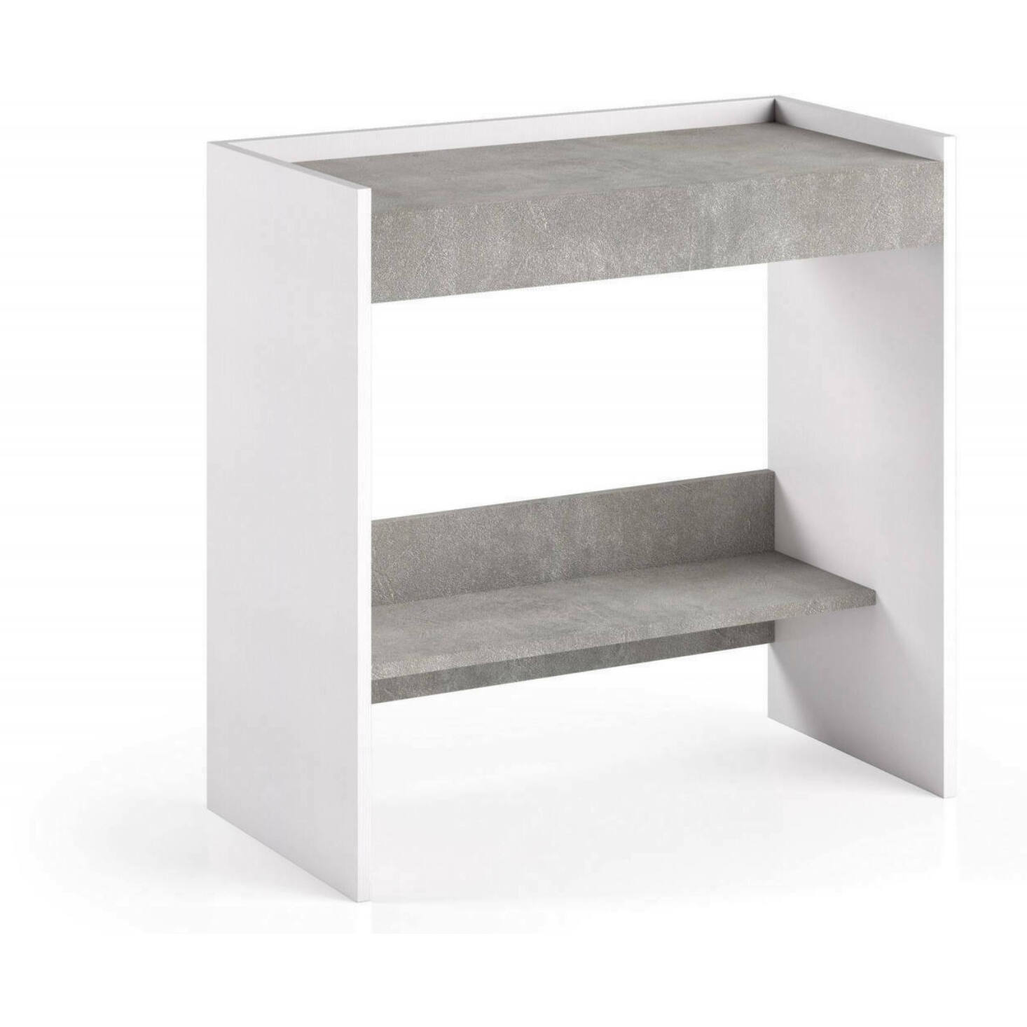 Scrivania Adri, Scrittoio moderno con cassetto, Tavolo da studio o ufficio porta PC portalibri, 100% Made in Italy, 80x40h79 cm, Bianco e Cemento