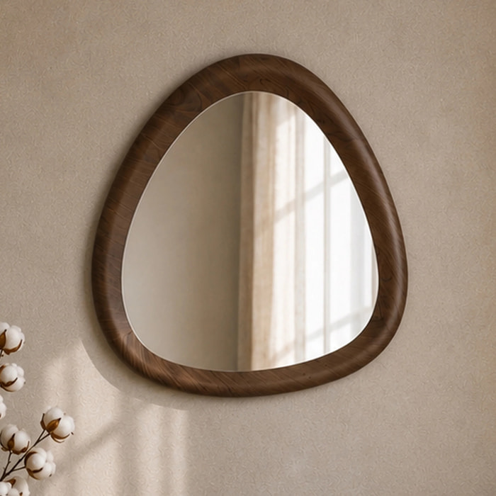 Miroir organique en placage noyer, D100 cm - Yoko