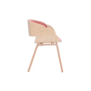 Chaise design en tissu effet velours texturé terracotta et bois clair BENT